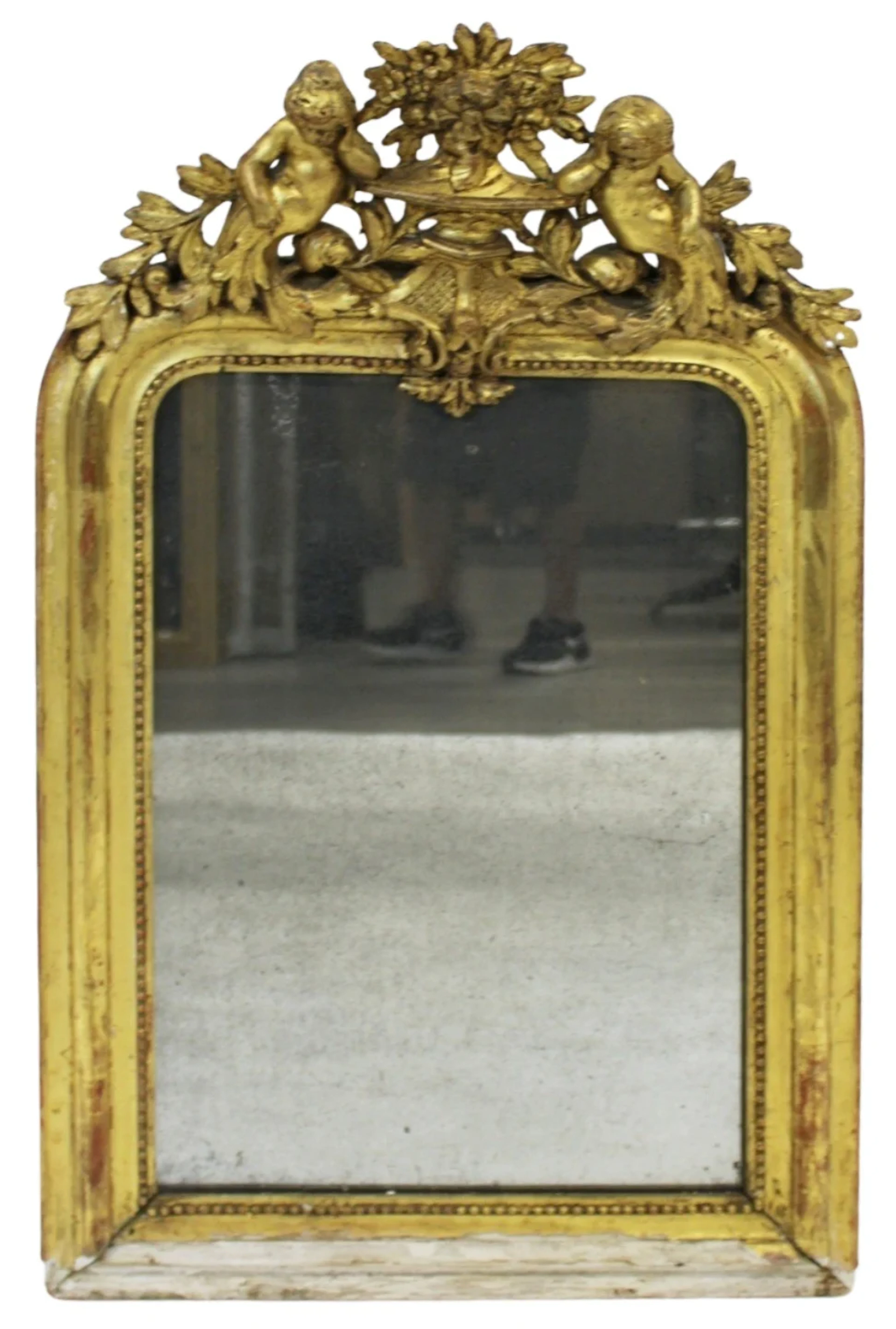 Antique Continental Giltwood Mirror with Putti.