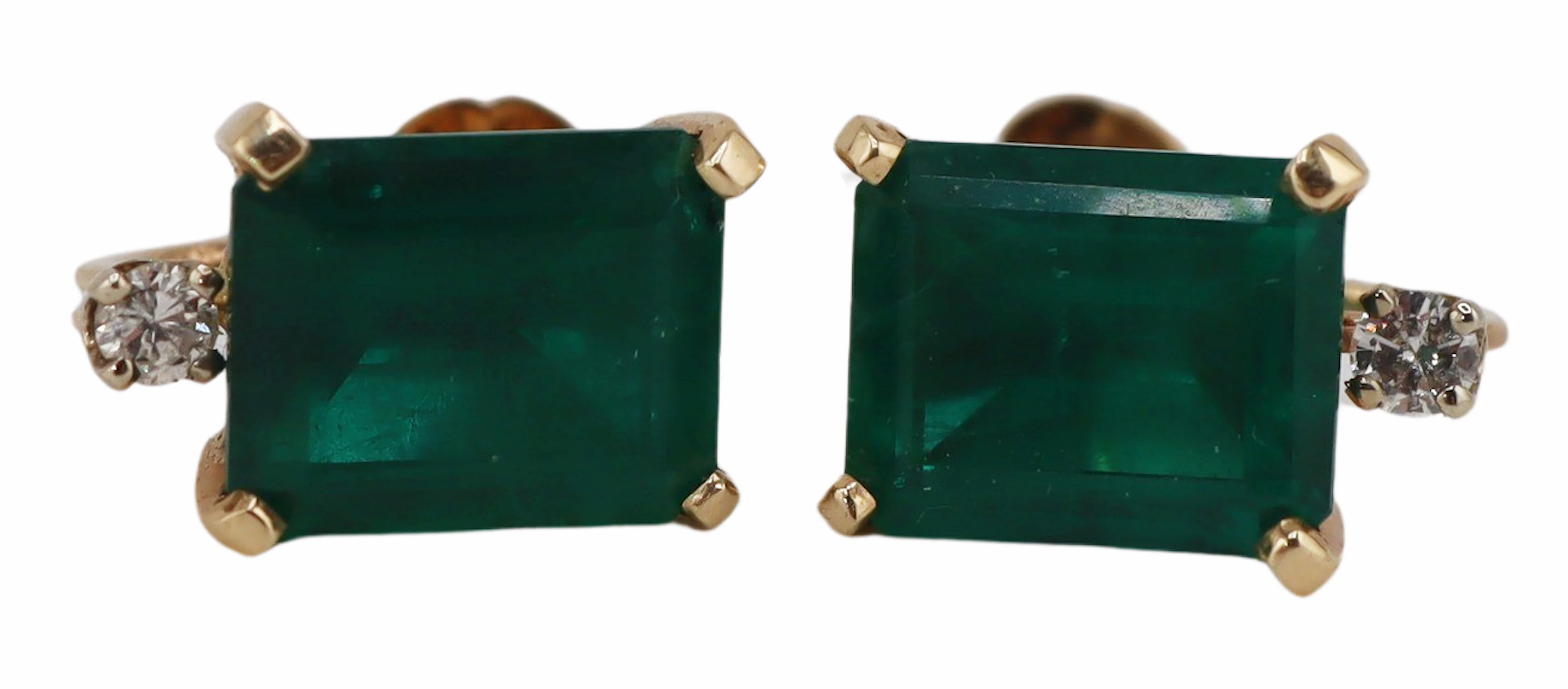 JEWELRY. 14kt Gold Green Gem and Diamond Ear