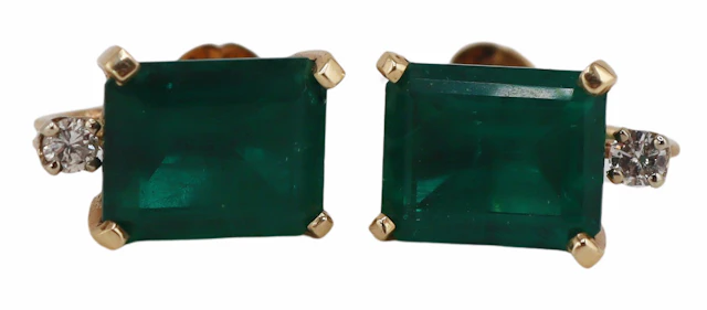 JEWELRY. 14kt Gold Green Gem and Diamond Ear