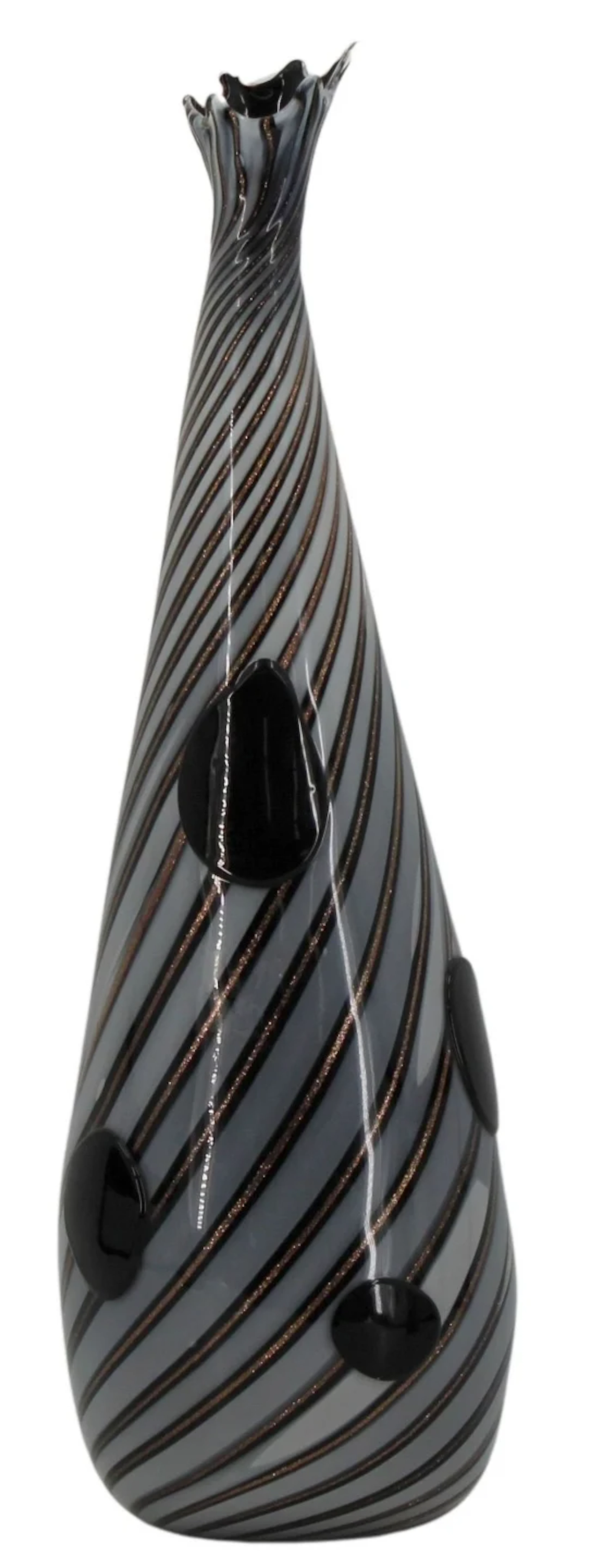 Large Murano Glass Black and White Vase with Gold