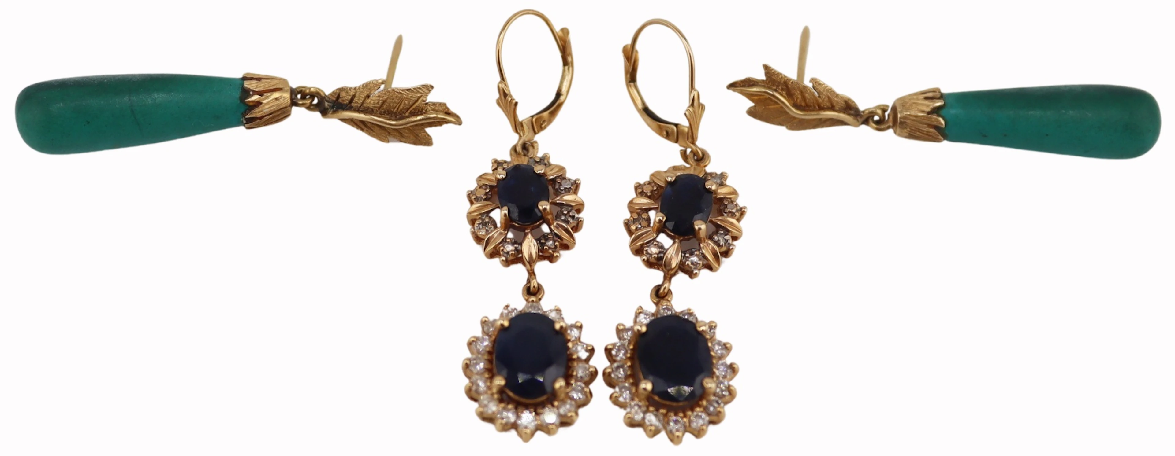 JEWELRY. (2) Pair of Gold and Gem Drop Earrings.