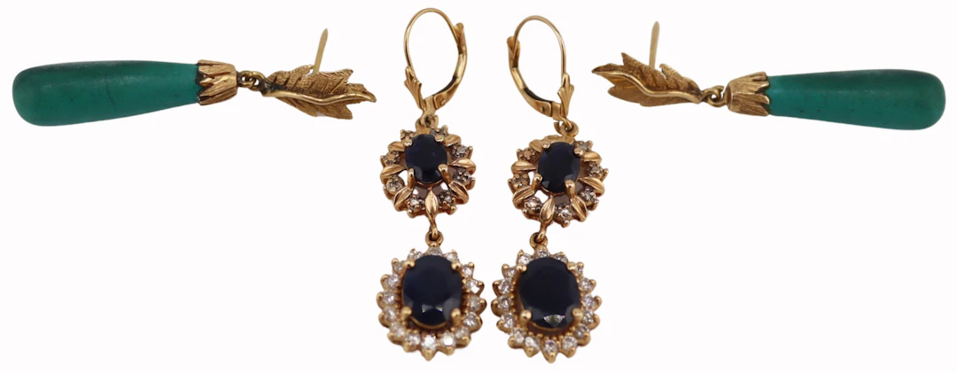 JEWELRY. (2) Pair of Gold and Gem Drop Earrings.