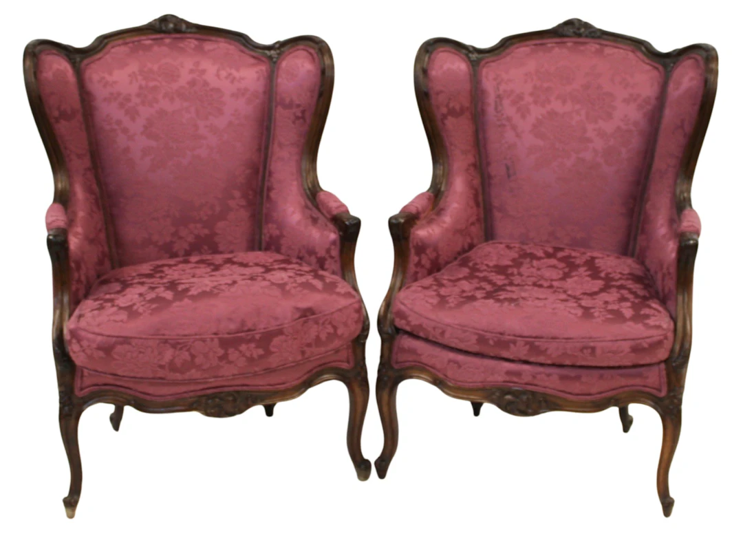 Antique Pair of Upholstered Louis XV Style Wing
