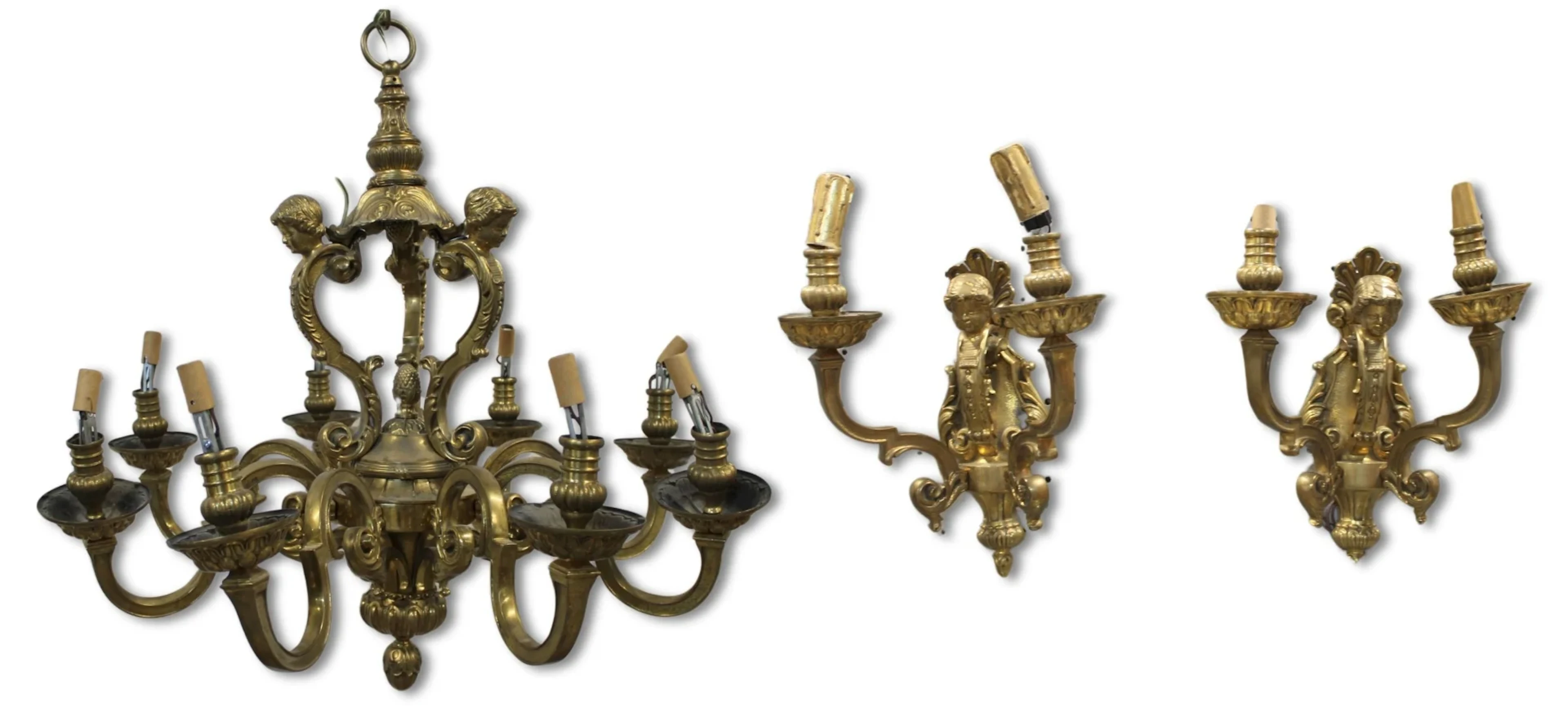 Vintage Gilt Bronze Chandelier and Sconces.