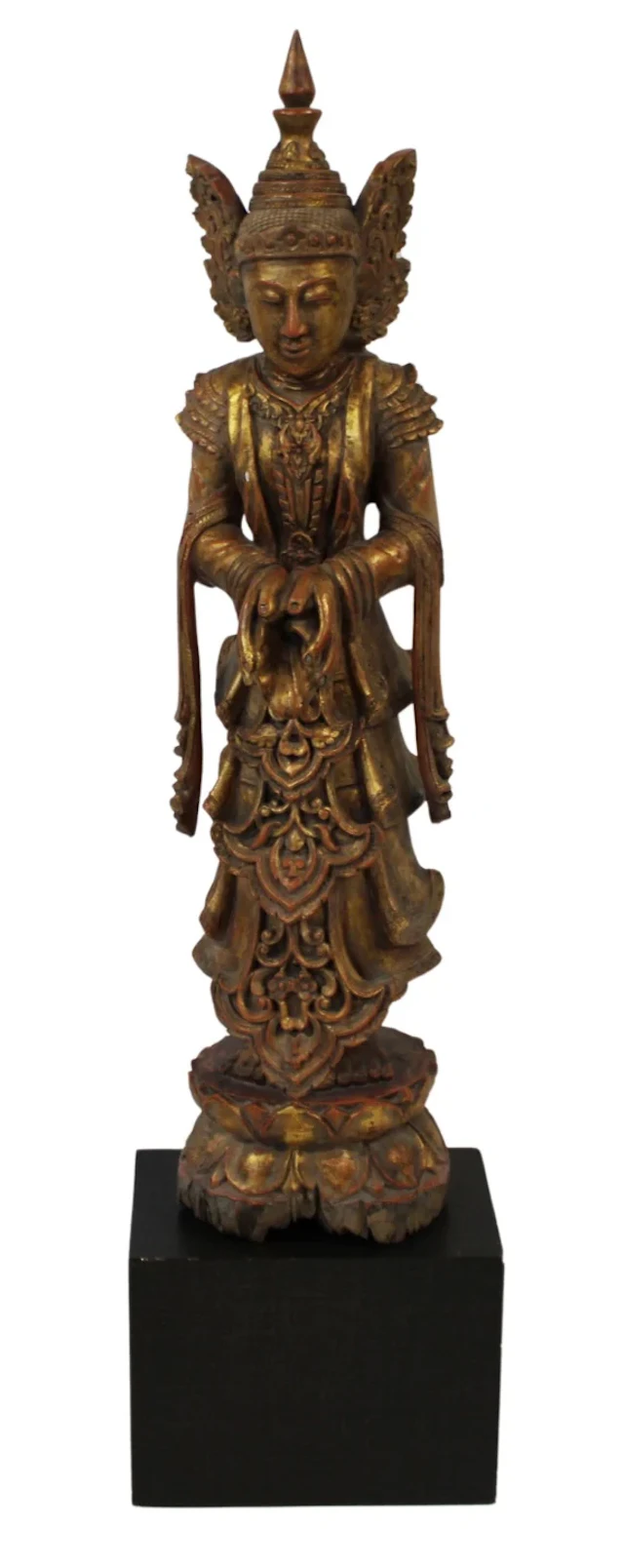Southeast Asian Gilt and Lacquered Standing Deity.
