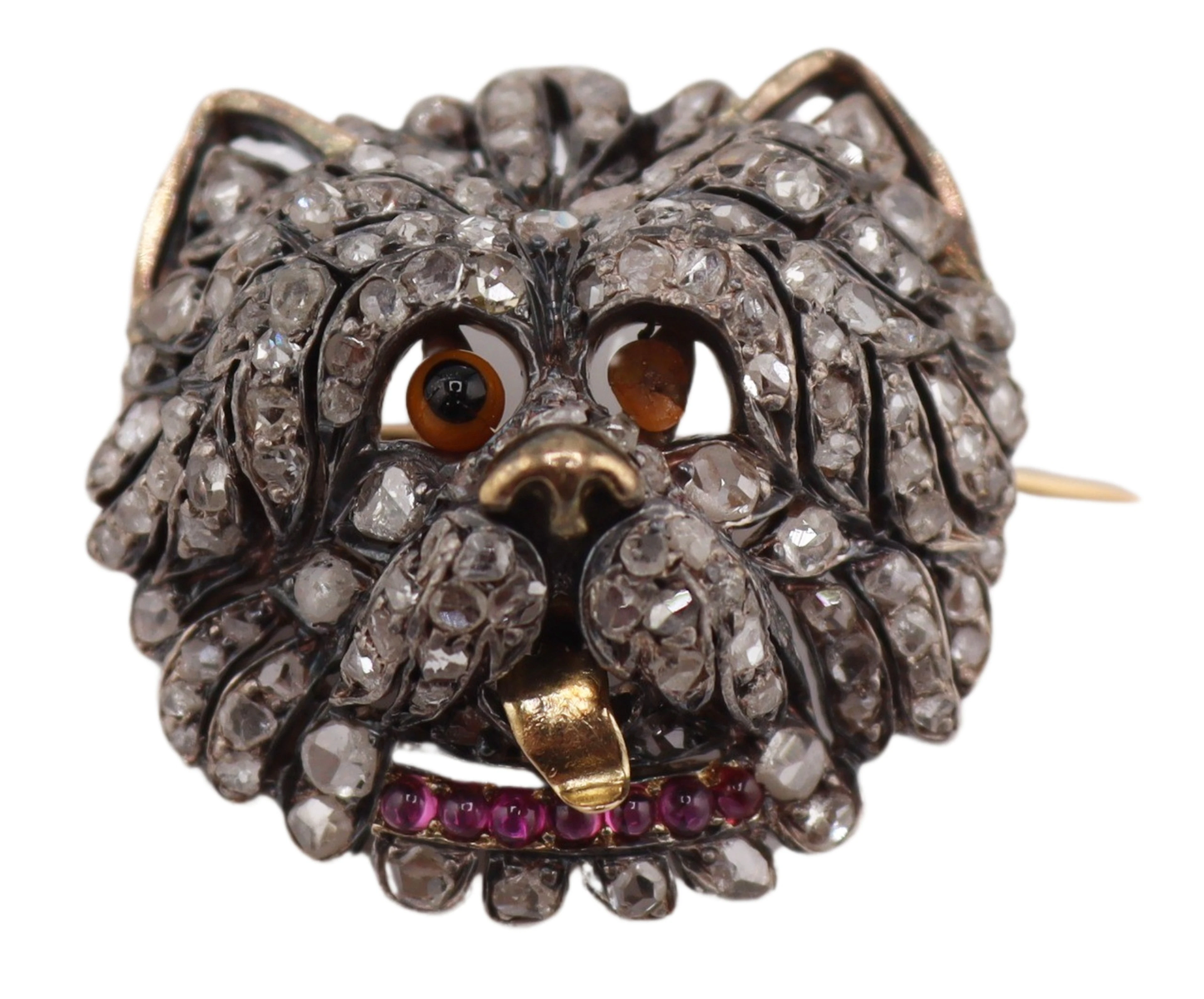 JEWELRY. Antique Silver Topped Gold & Diamond Dog