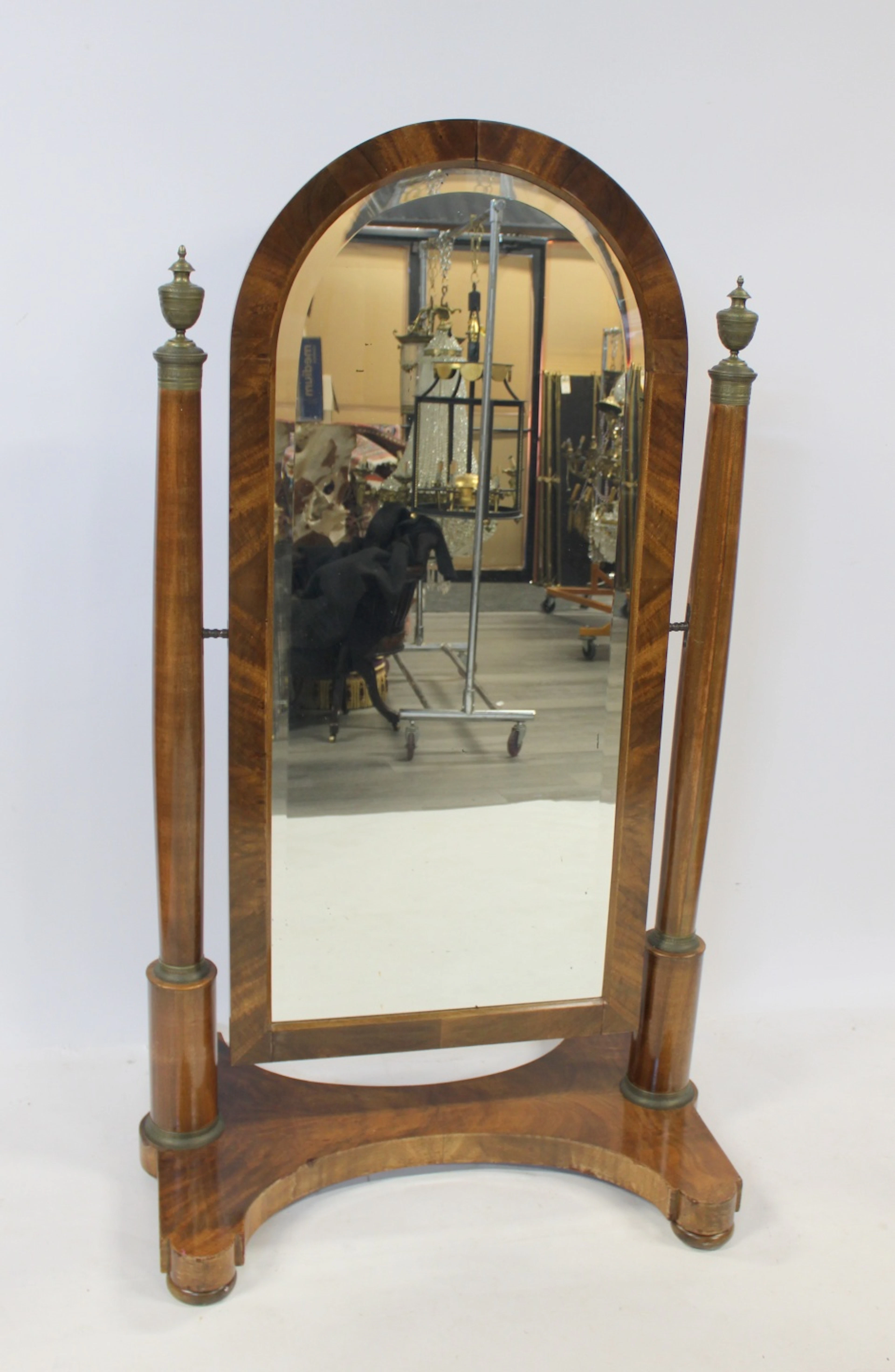 Empire Mahogany Bronze Mounted Cheval Mirror.