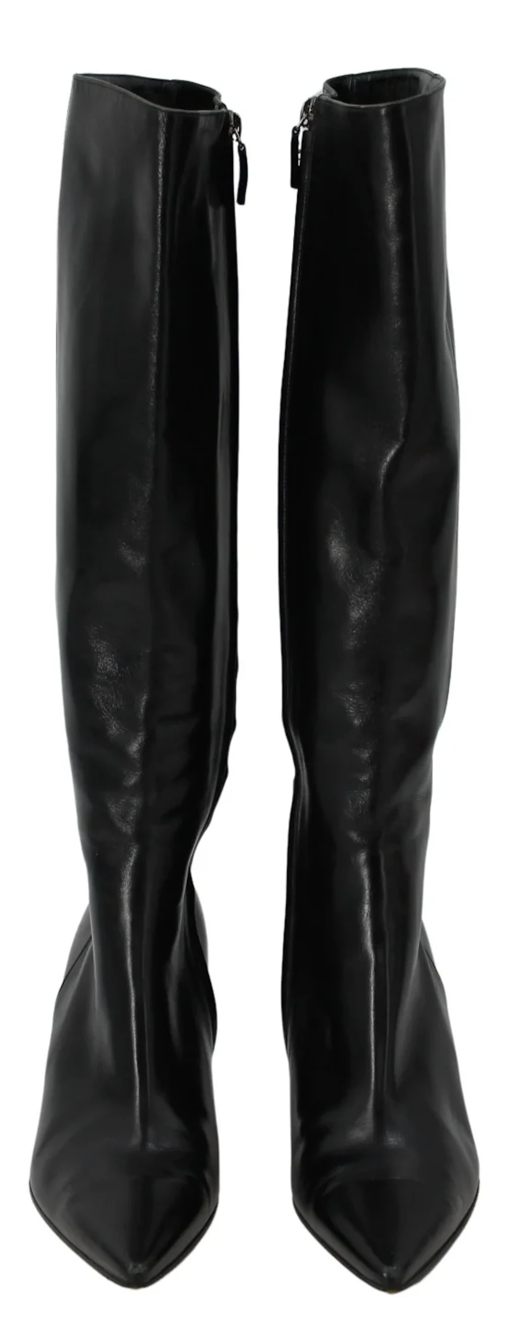 COUTURE. Pr of Gucci Black Leather Heel Boots, 7B.