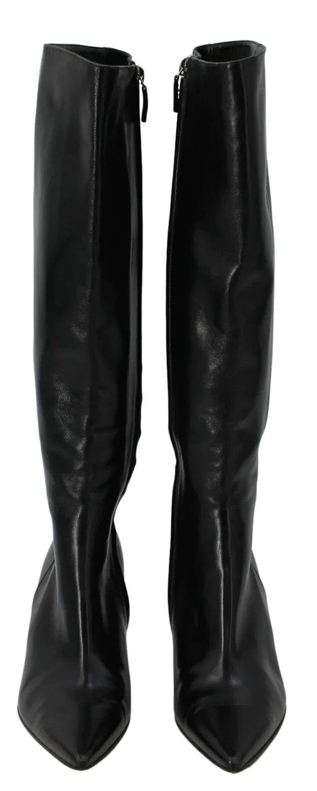 COUTURE. Pr of Gucci Black Leather Heel Boots, 7B.