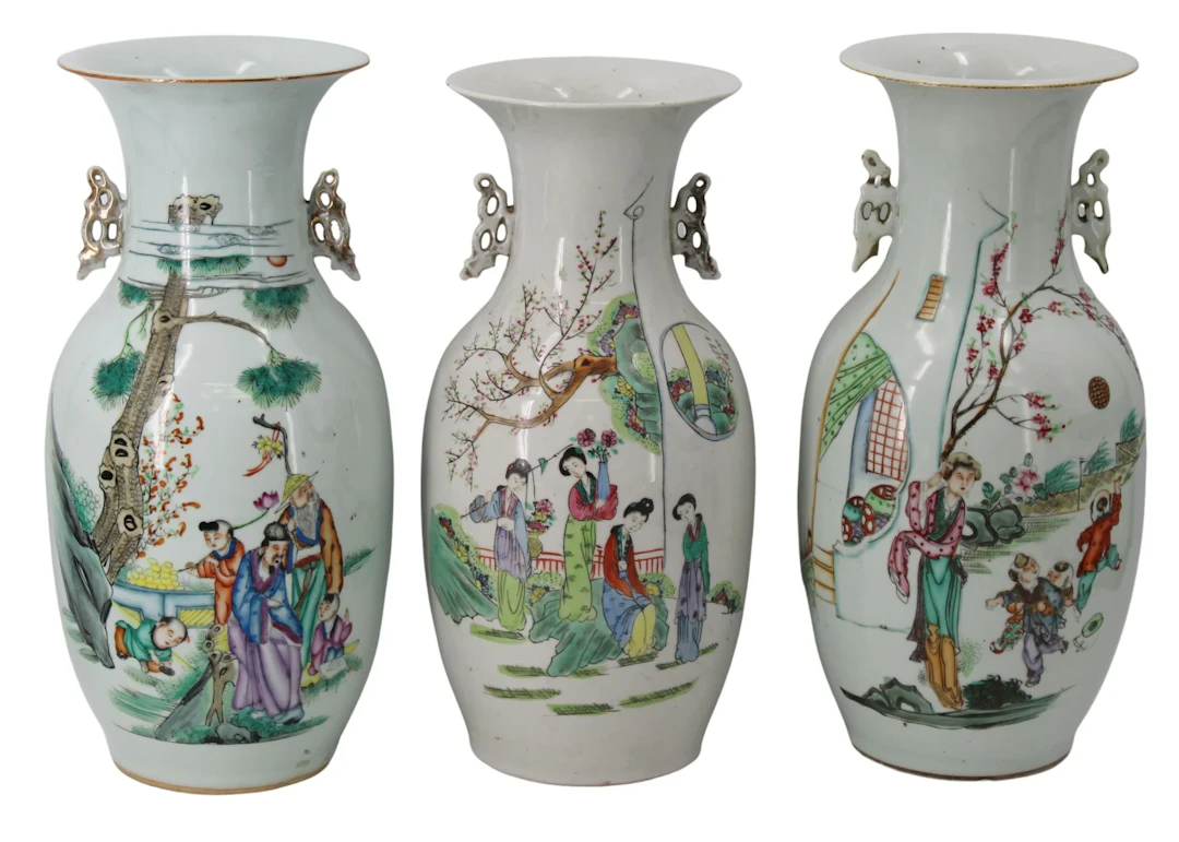 Group of (3) Chinese Porcelain Pierced Handled