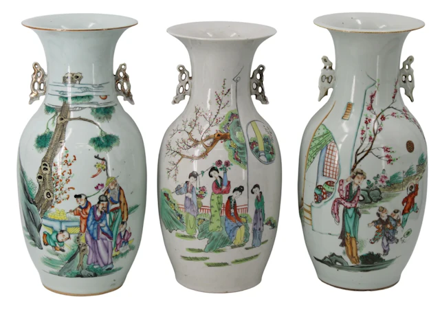 Group of (3) Chinese Porcelain Pierced Handled