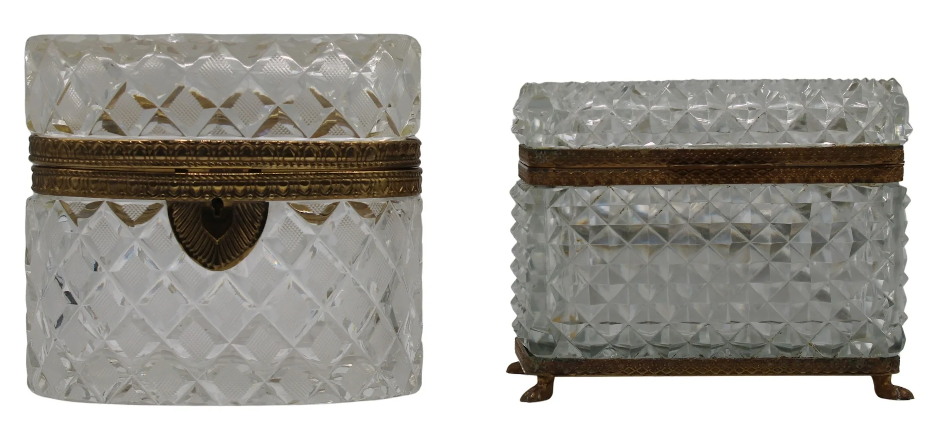 (2) Cut Glass Boxes with Gilt Metal Mounts.