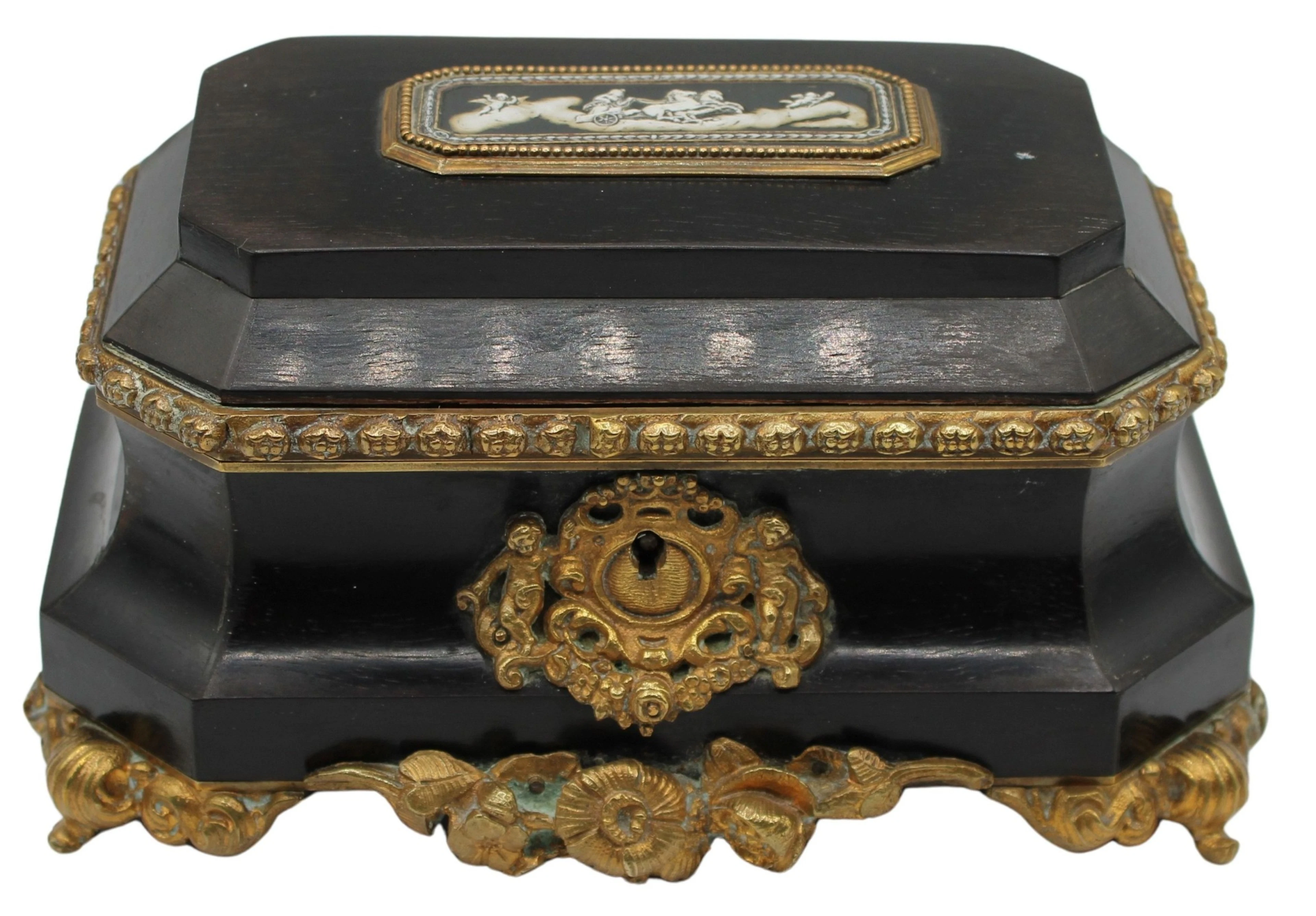 19th C French Black Lacquered Wood Box with
