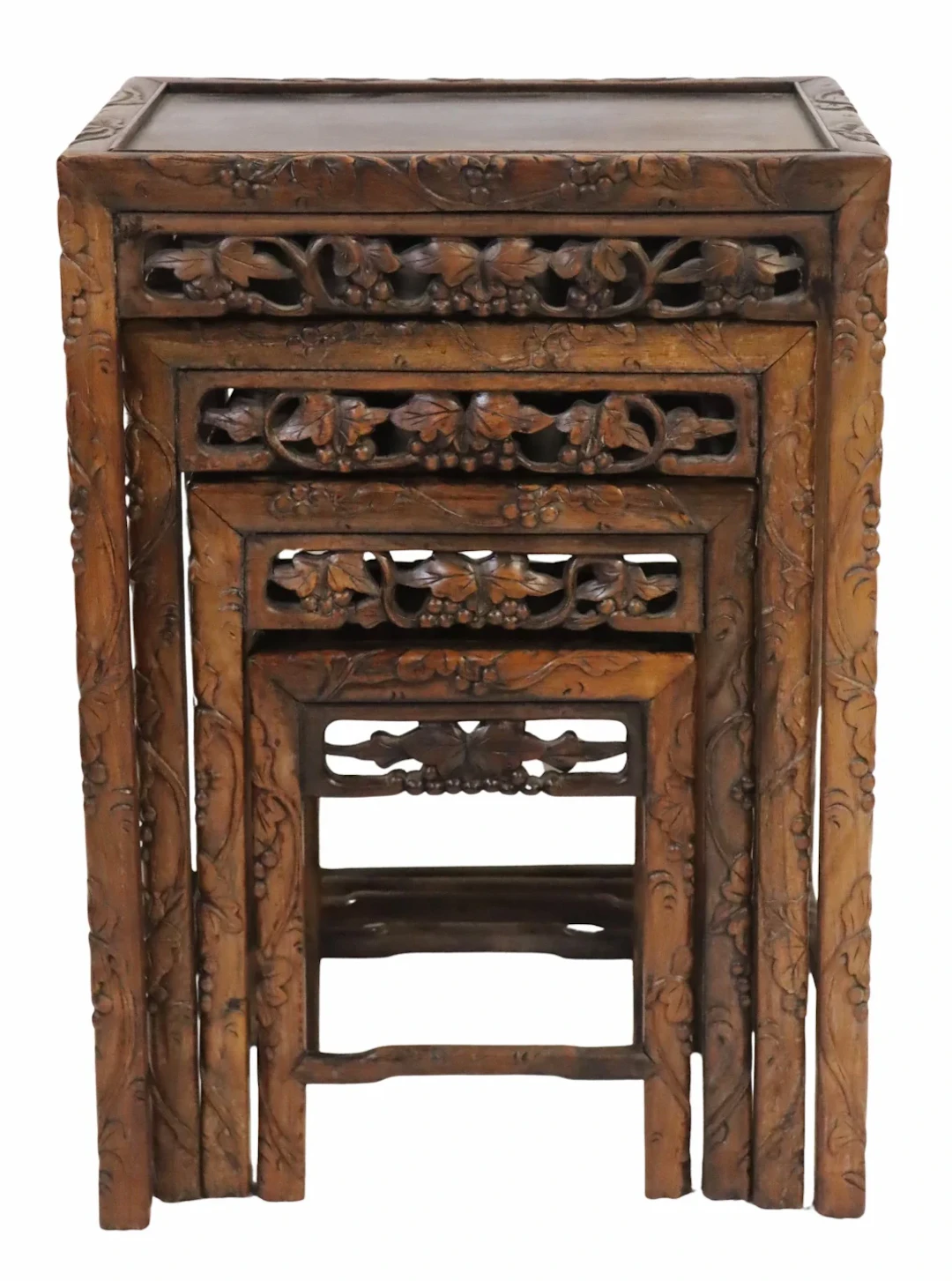 Chinese Carved Wood Nesting Tables.
