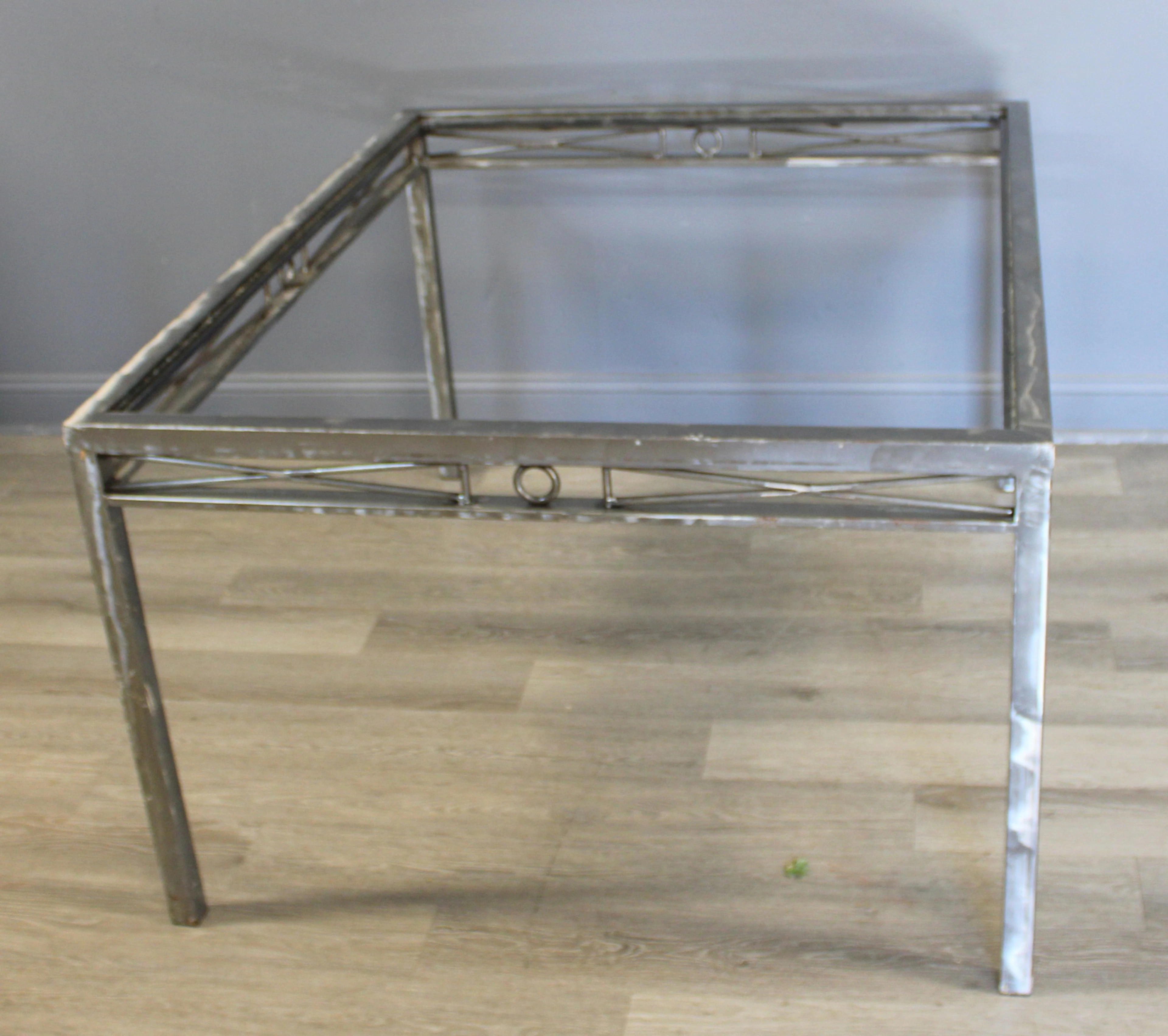 Vintage Polished Steel Table W / Glass top