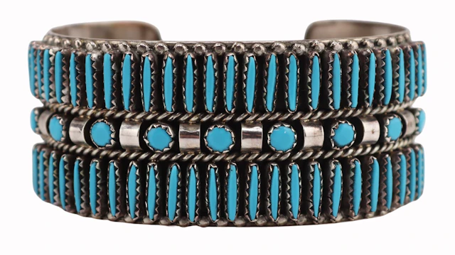 JEWELRY. Zuni Sterling and Turquoise 'Needlepoint'