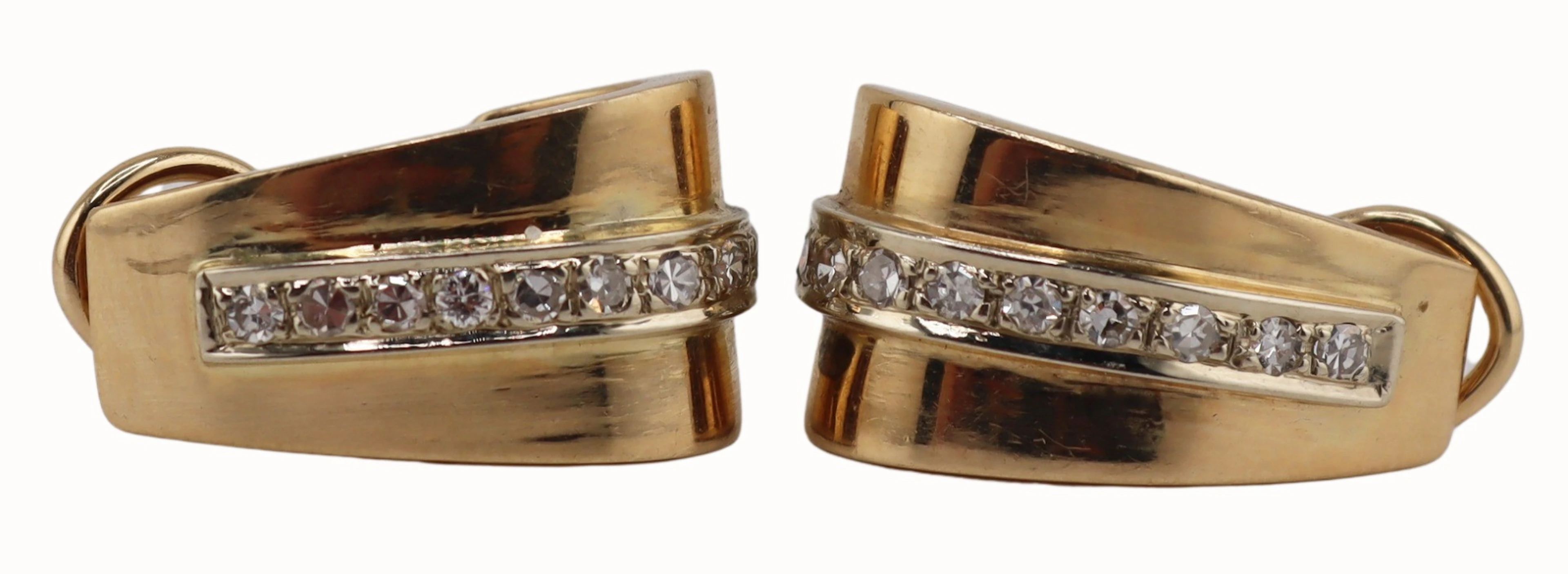 JEWELRY. Pair of 14kt Gold and Diamond Hoop