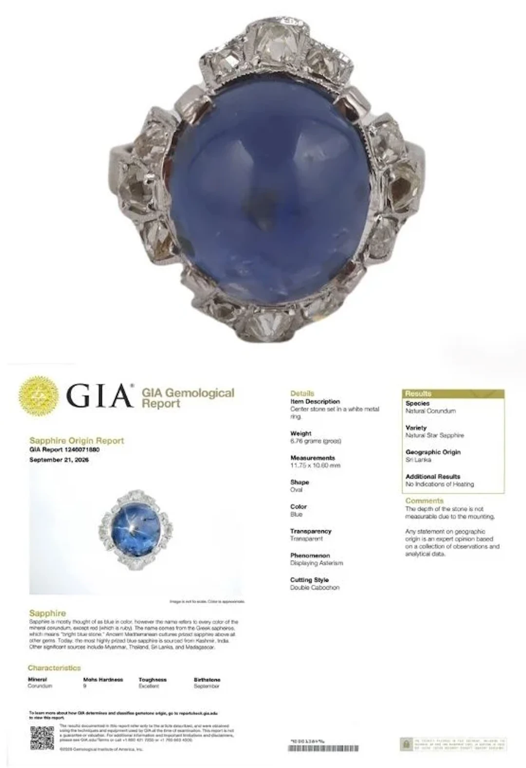 JEWELRY. 18kt Gold Sapphire Cabochon and Diamond