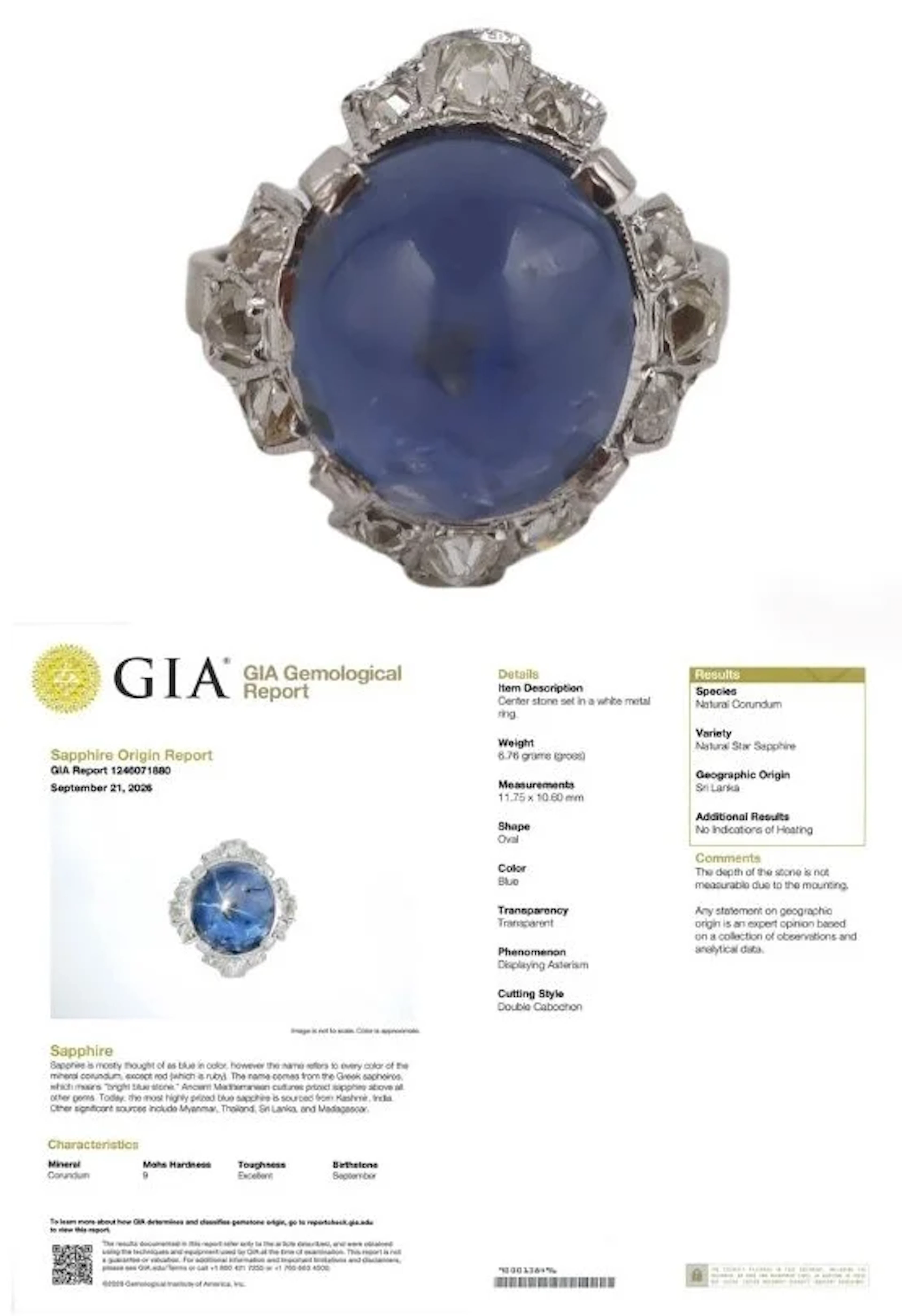 JEWELRY. 18kt Gold Sapphire Cabochon and Diamond