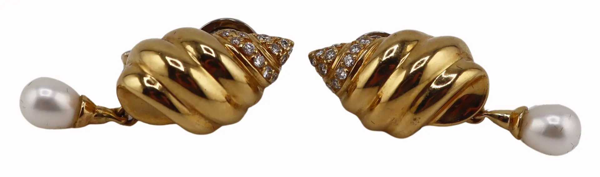 JEWELRY. Pair of Chanel 18kt Gold Diamond & Pearl