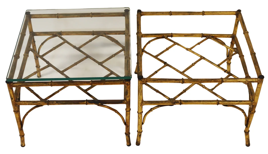Pair of Gilt Metal Bamboo End Tables.