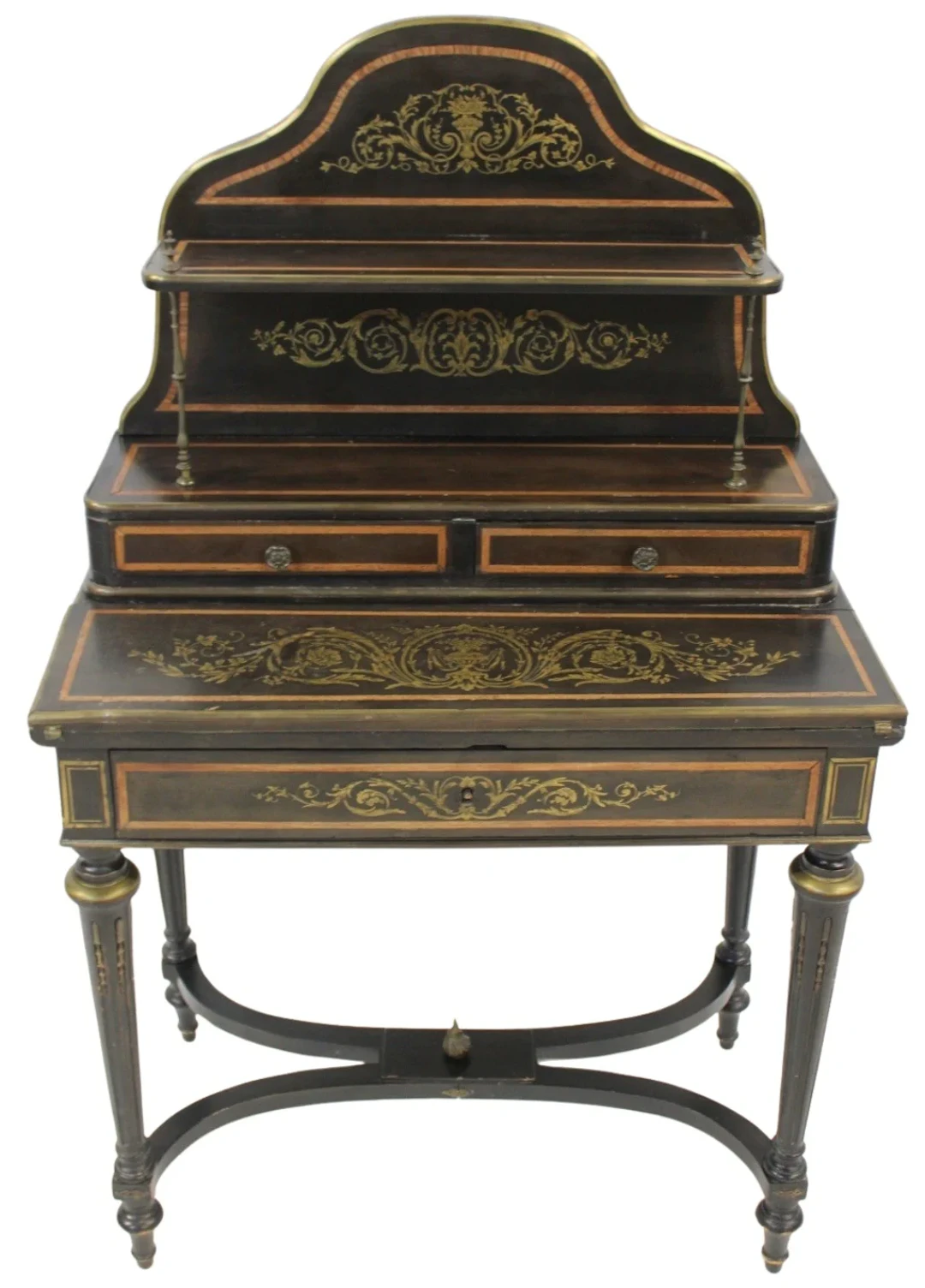 Antique Ebonised & Brass Inlaid Ladies Desk.