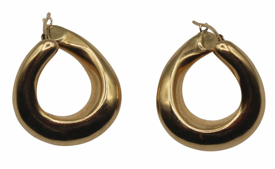 JEWELRY. Pr of Signed 16kt Gold Hoop Earrings.