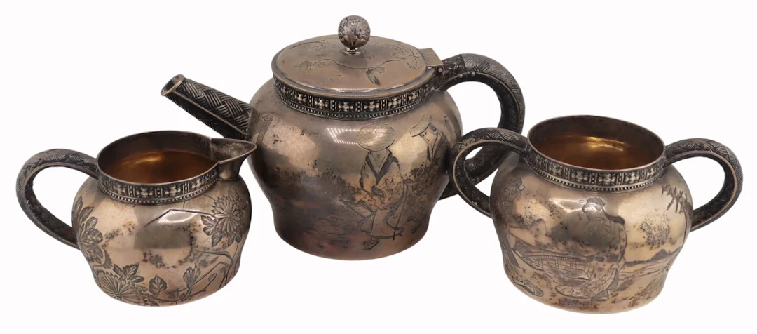 STERLING. 3 Pc. Tiffany & Co. Japanese Teaset.