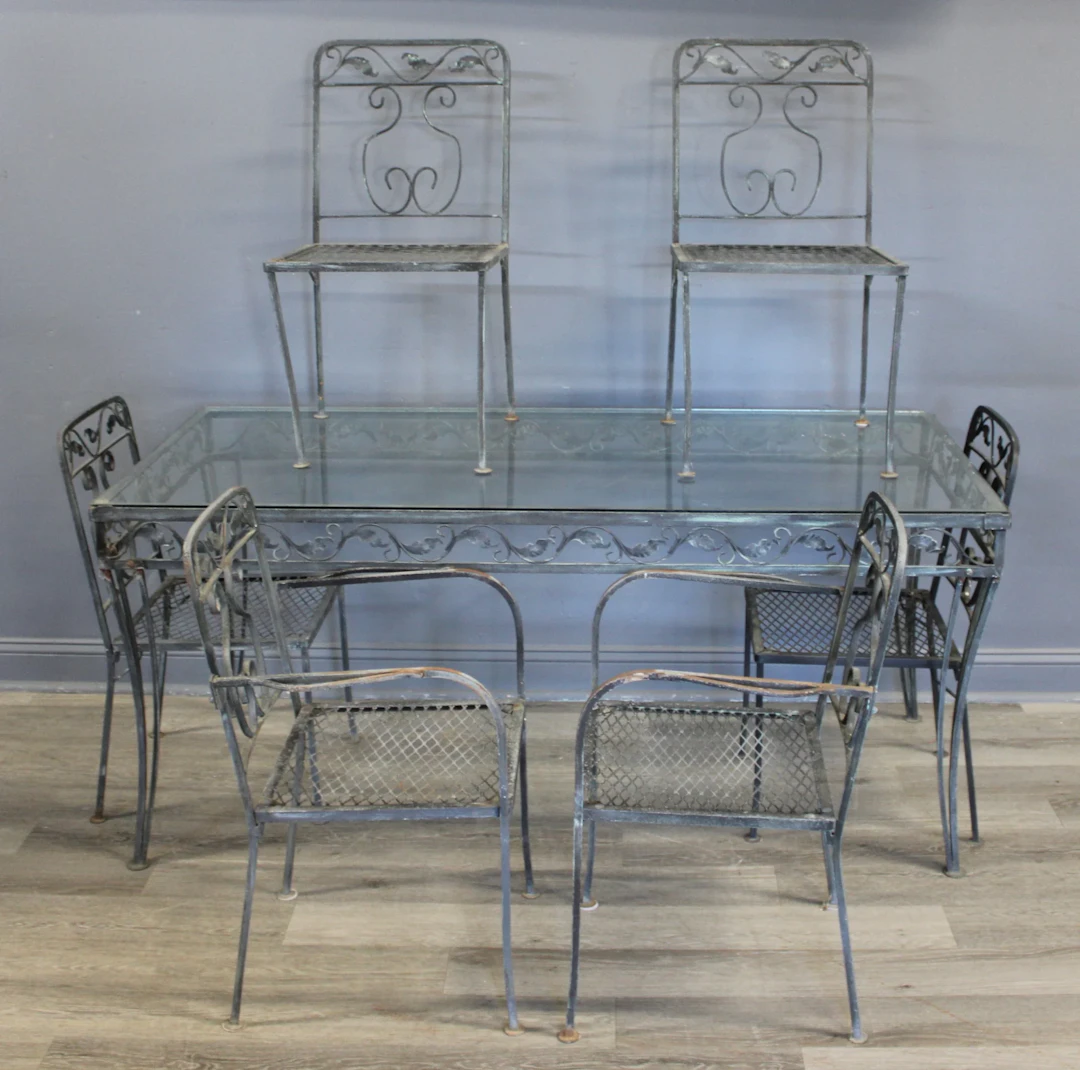 Midcentury Iron Table & 6 Chairs.