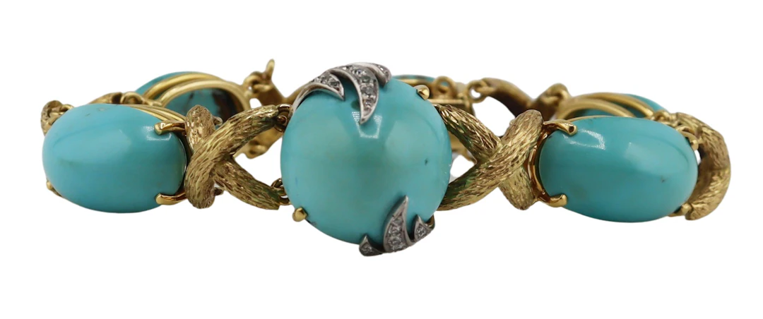 JEWELRY. 18kt Gold, Turquoise and Diamond Bracelet