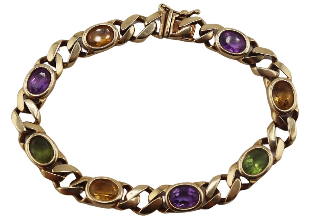 JEWELRY. 14kt Flat Curb Link and Gem Bracelet.