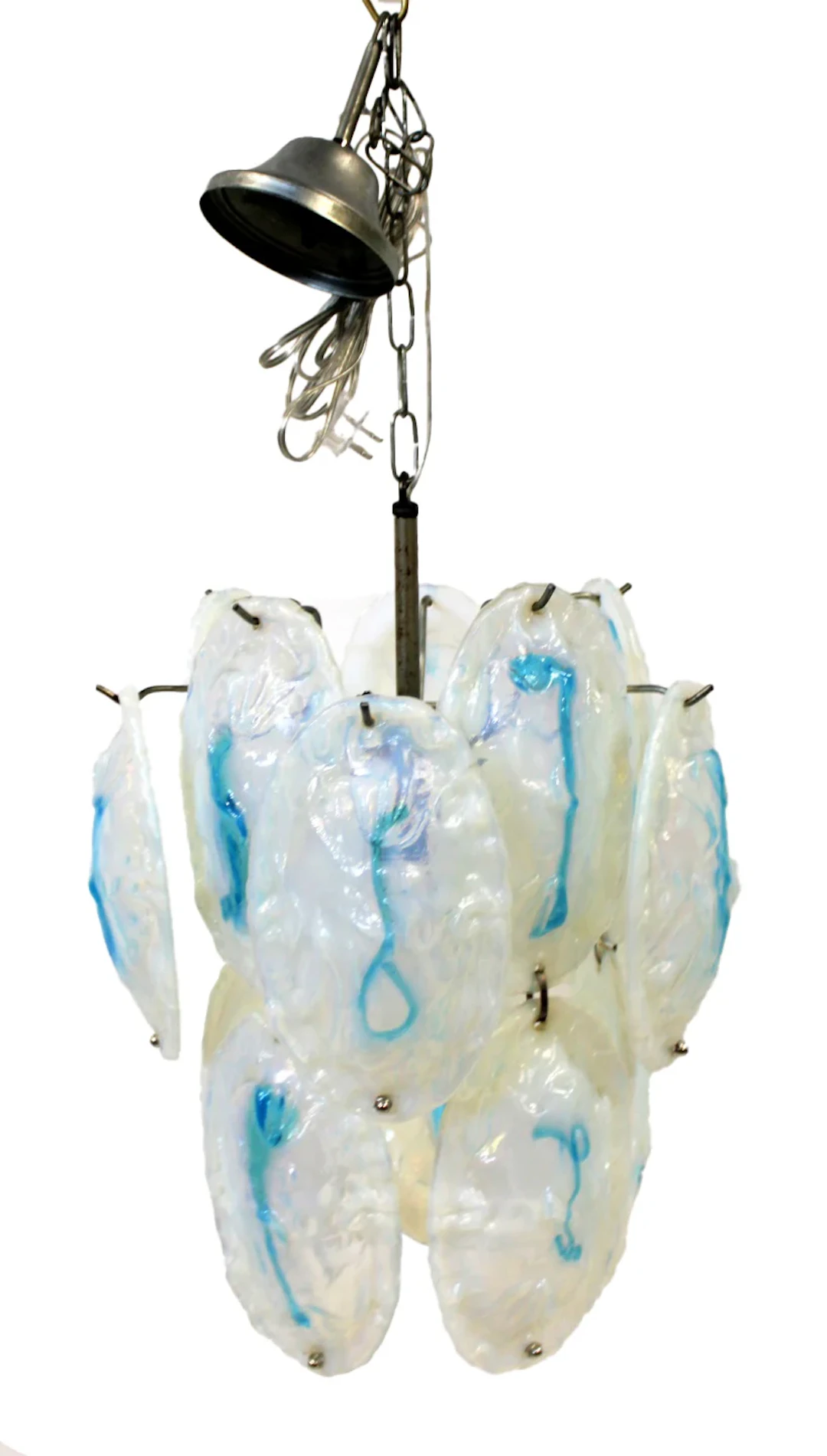 Midcentury Murano Glass Blue Ice Chandelier.