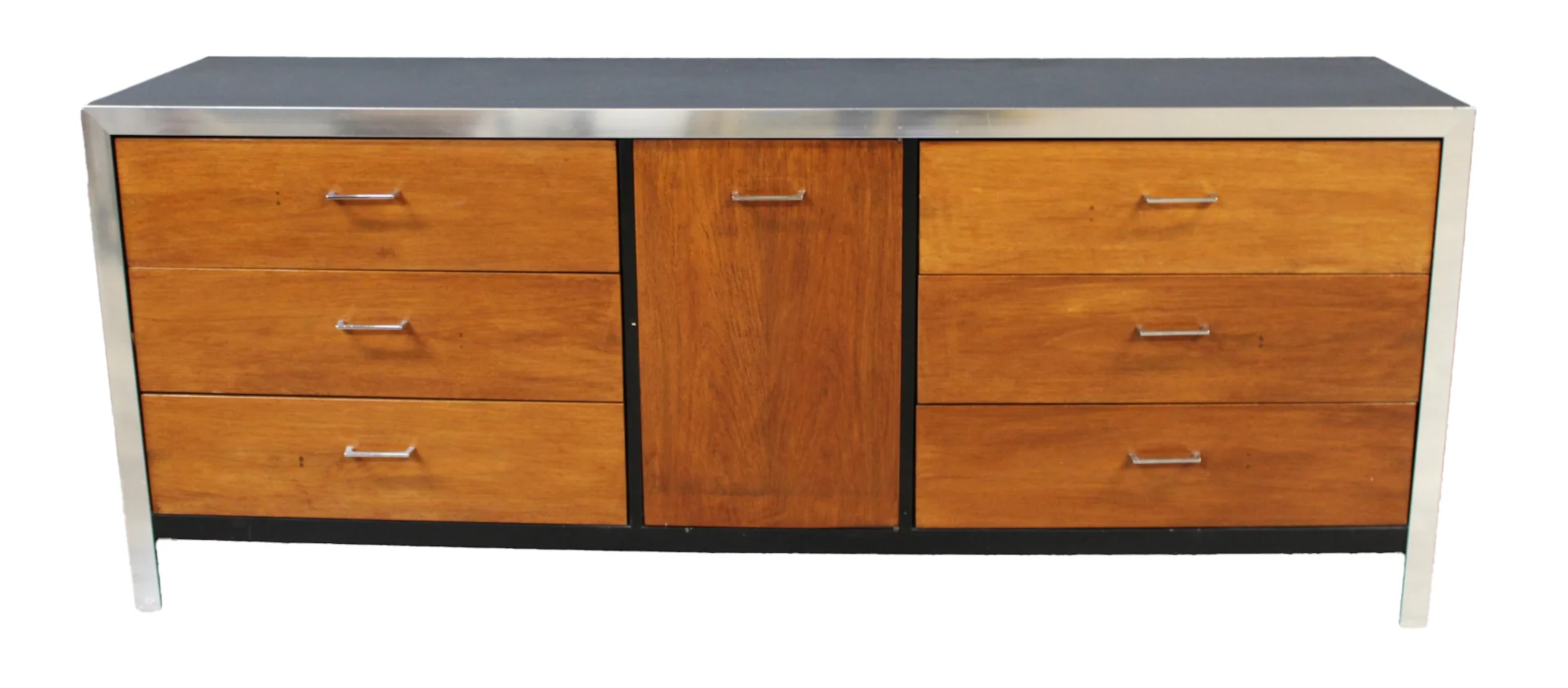 Midcentury Dresser with Ebonized Top & Chrome Trim
