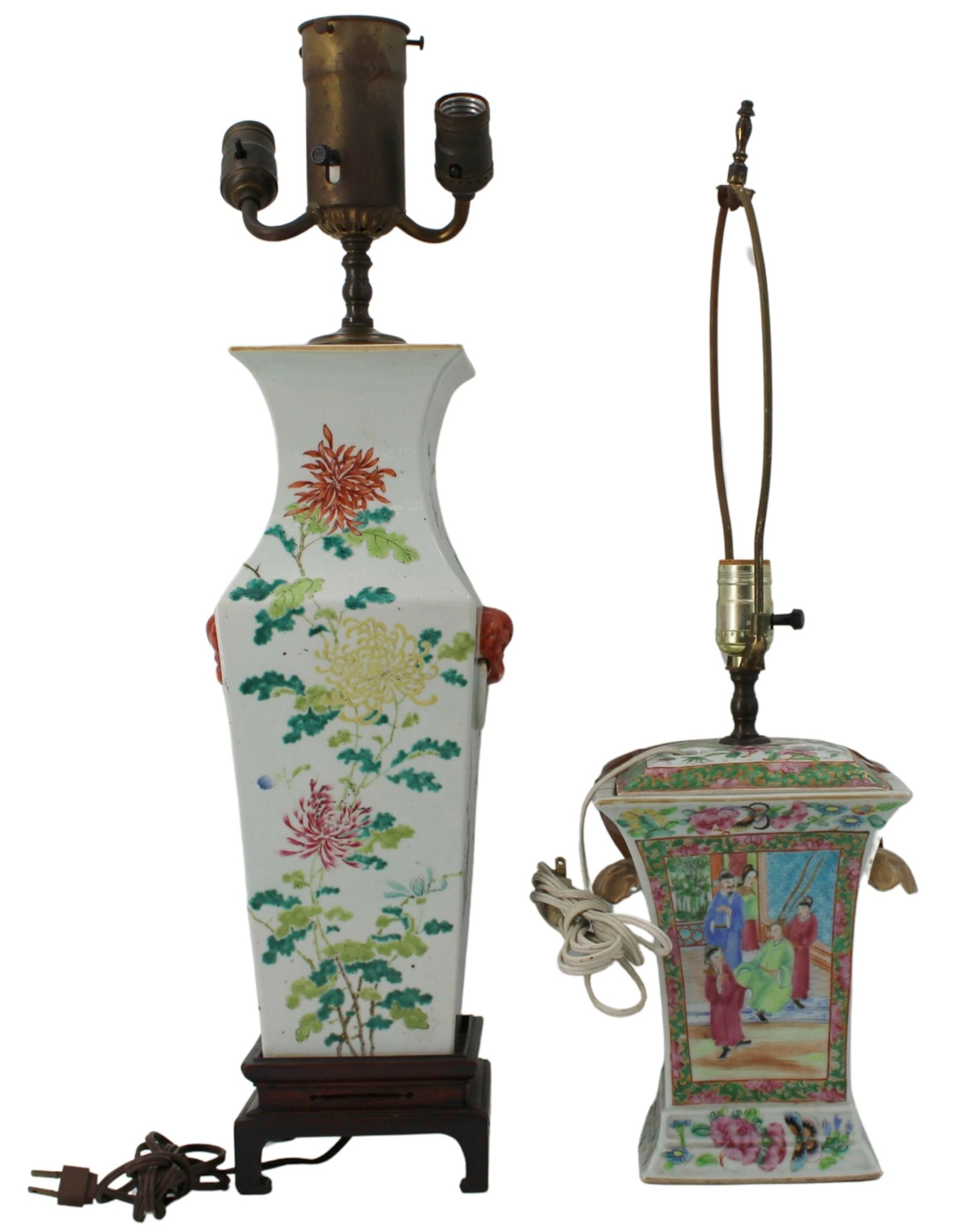 (2) Chinese Famille Rose Ceramic Vases as Lamps.