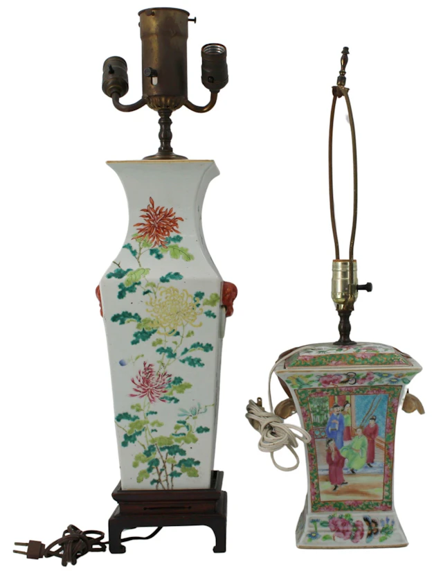 (2) Chinese Famille Rose Ceramic Vases as Lamps.