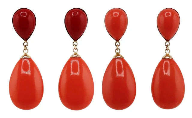 JEWELRY. (2) Pr of 12.5kt Gold and Coral Earrings