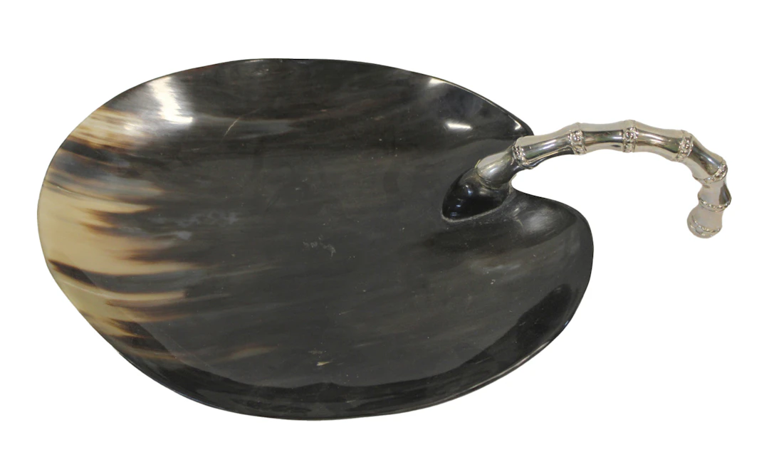 Natural Horn Bowl with Chrome Handle.