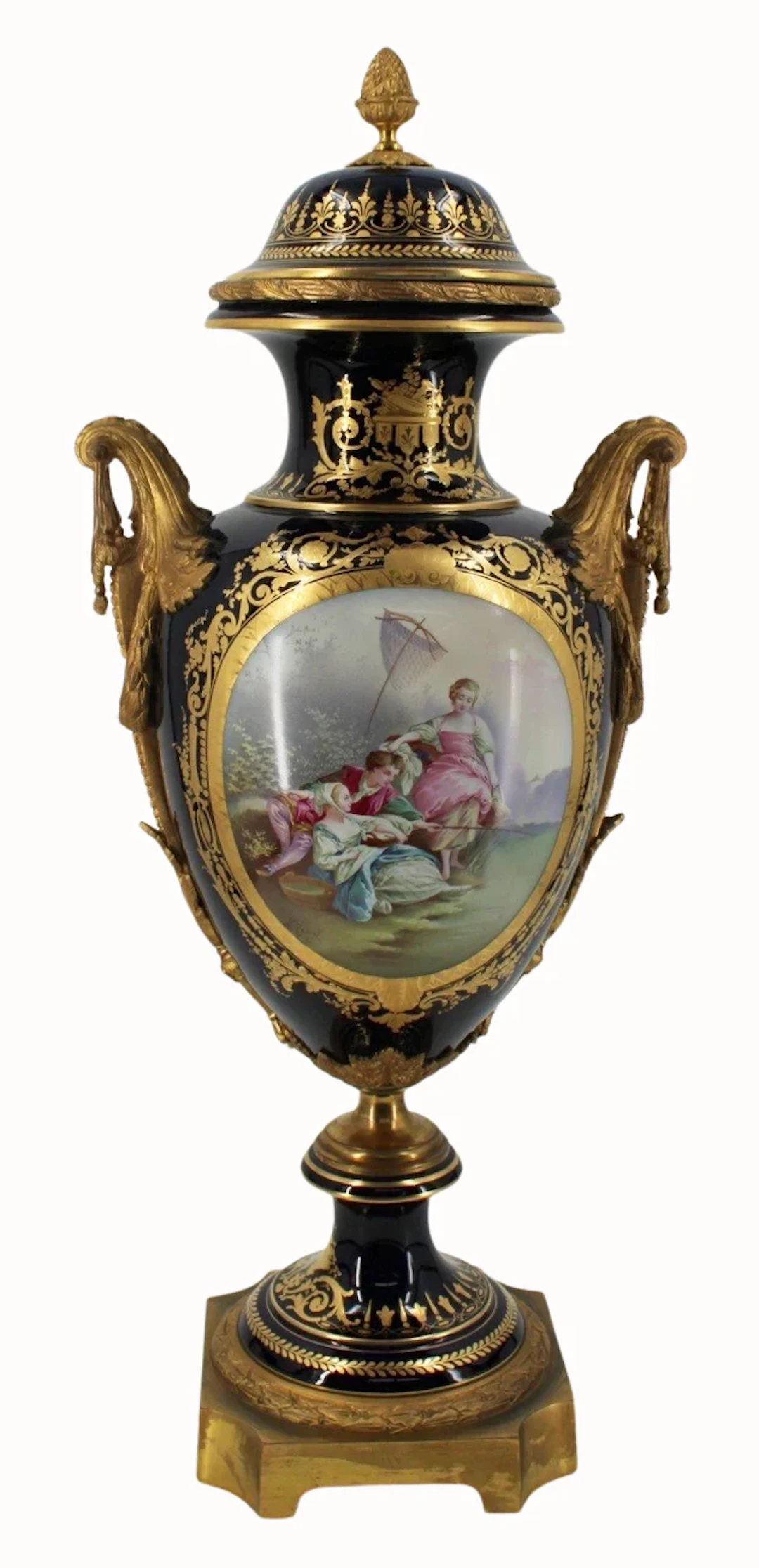 SEVRES Bronze Mounted Porcelain Lidded Urn.
