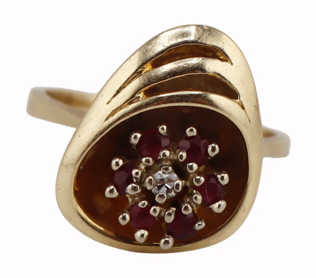 JEWELRY. Vintage Signed 13.5kt Gold Ruby & Diamond