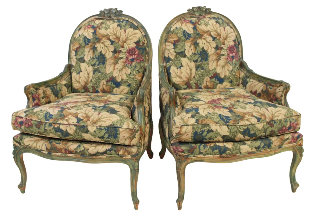 Fine Pair of Upholstered Louis XV Style Bergeres.