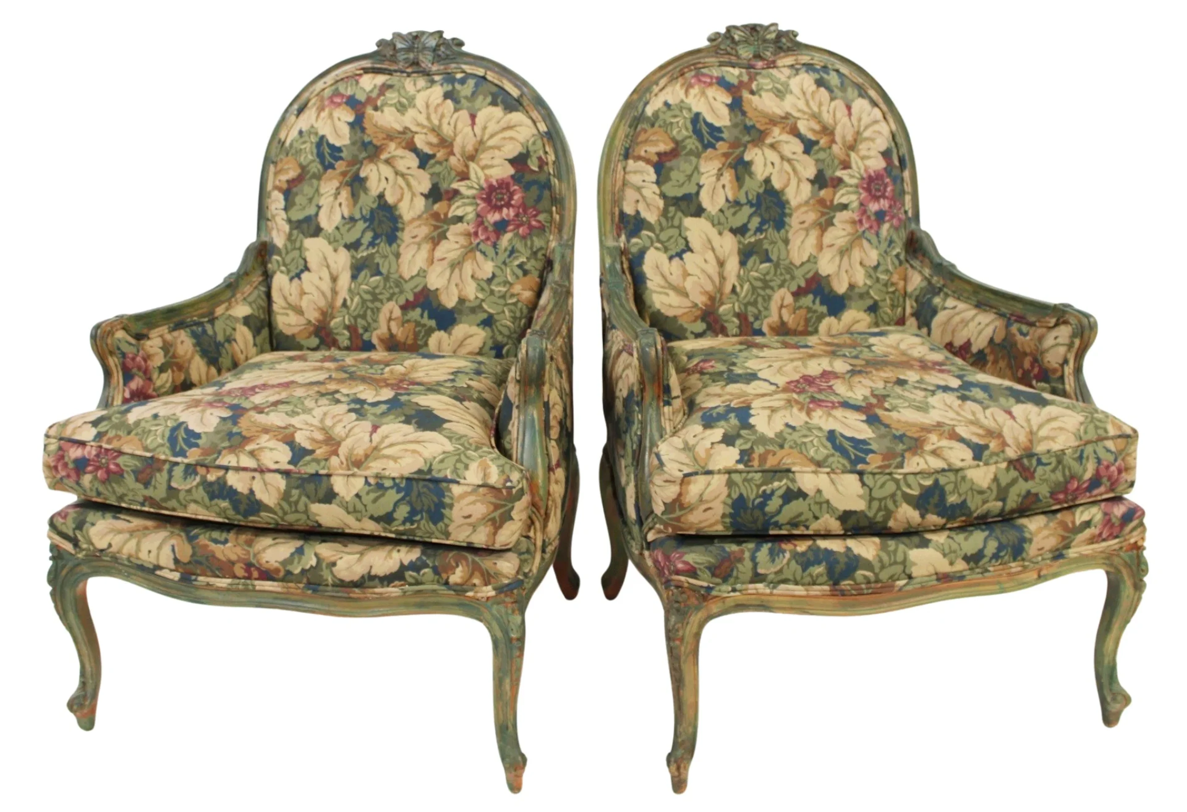 Fine Pair of Upholstered Louis XV Style Bergeres.