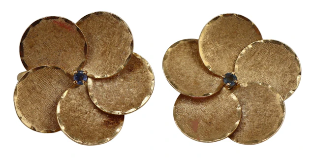 JEWELRY. Vintage Signed 13.5kt Gold and Gem Floral