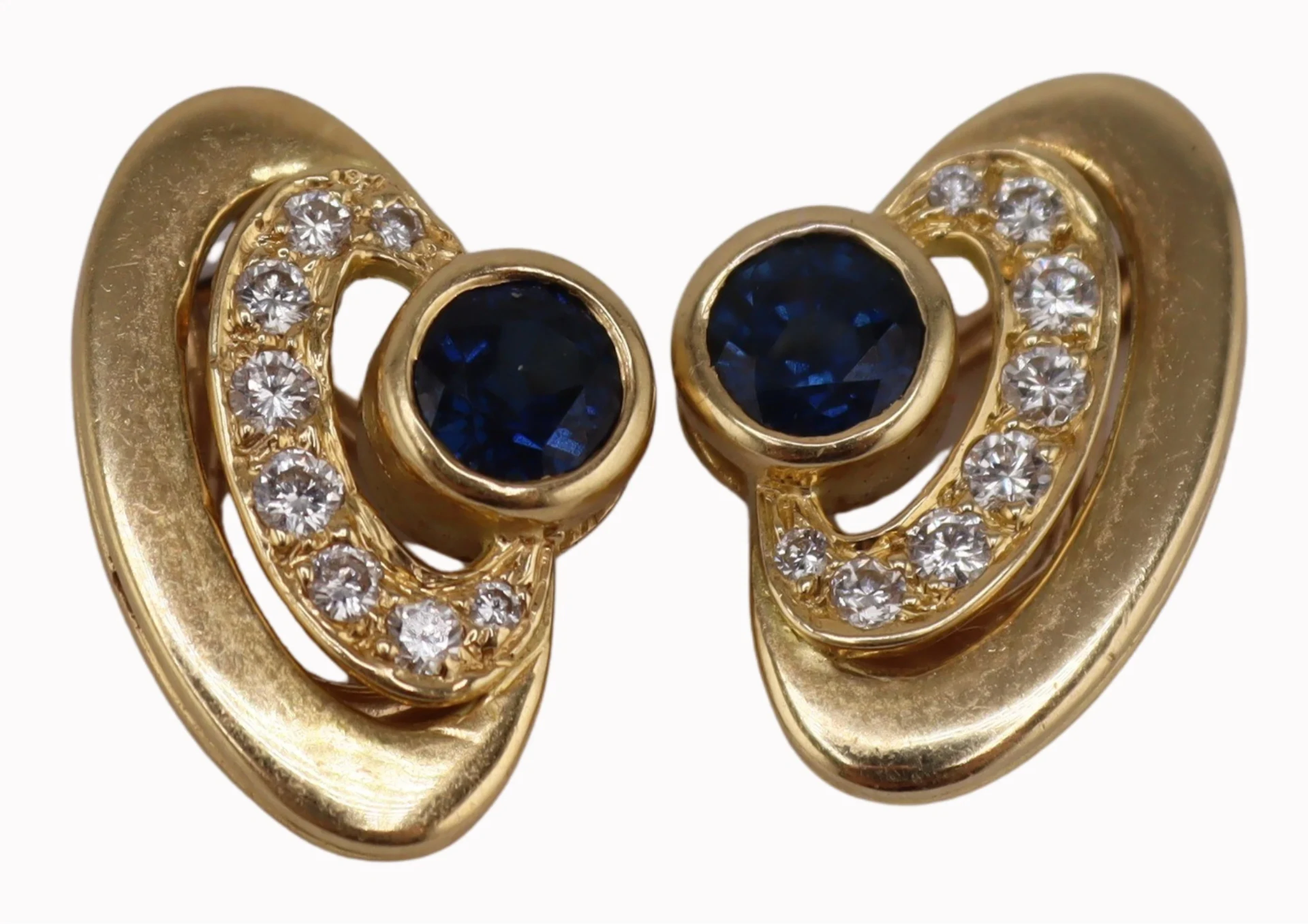JEWELRY. Pair of 18kt Gold, Sapphire and Diamond