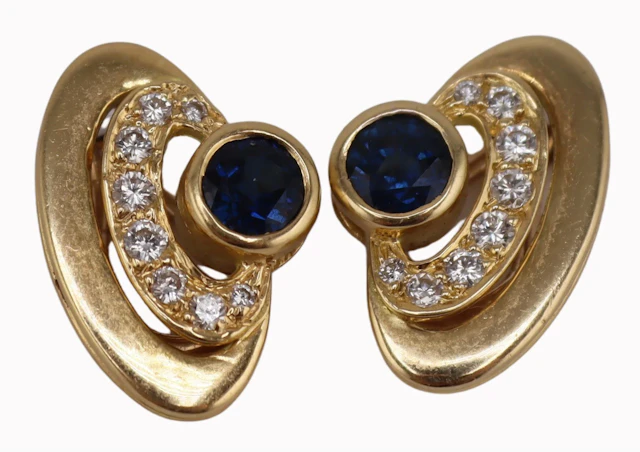 JEWELRY. Pair of 18kt Gold, Sapphire and Diamond