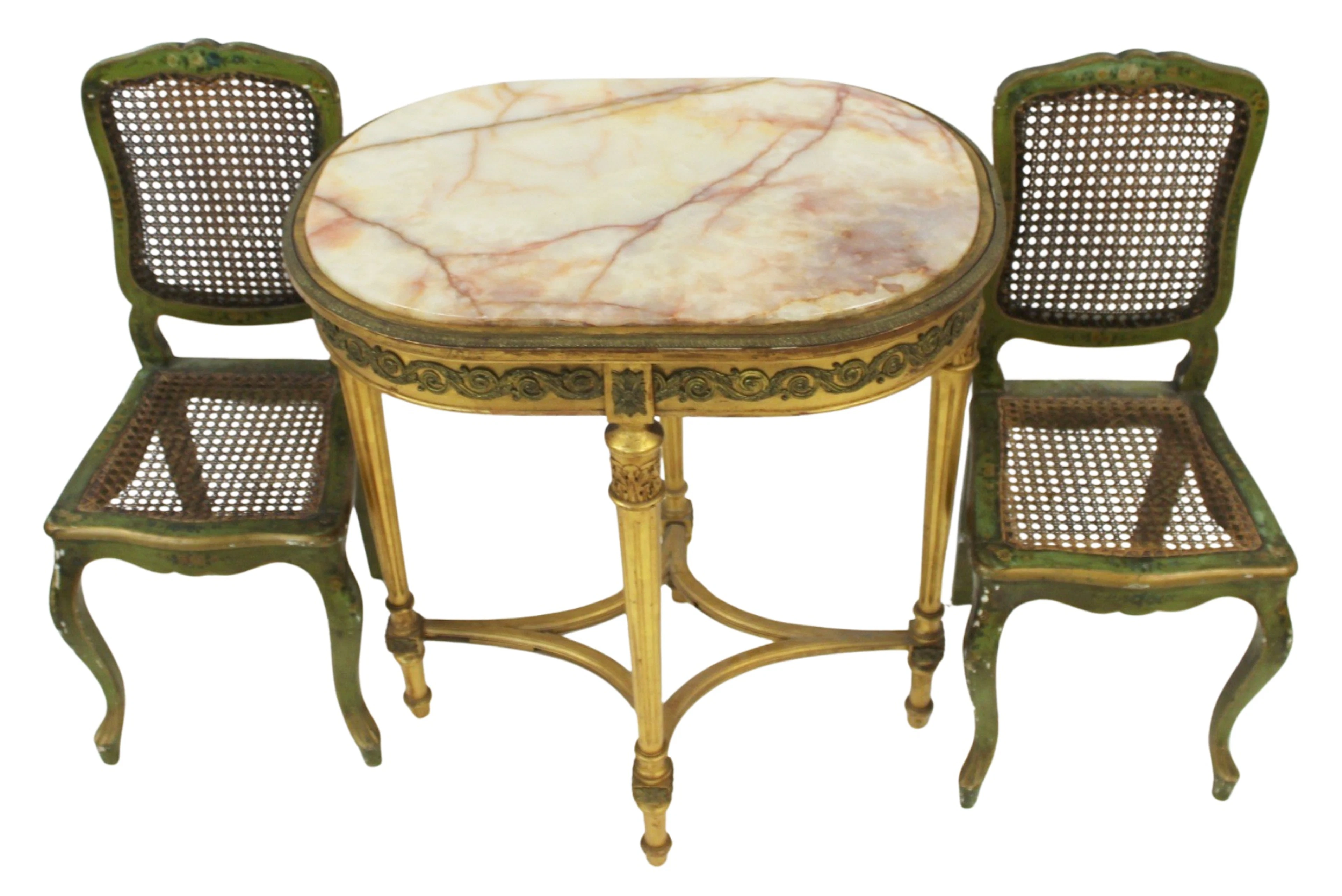 Antique Giltwood Alabaster top Table Together with