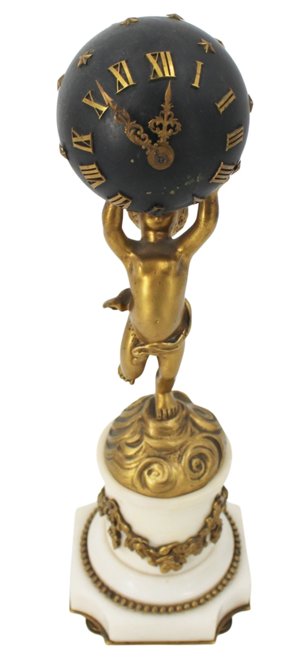 19th C Bronze Ball Clock with Cherub.