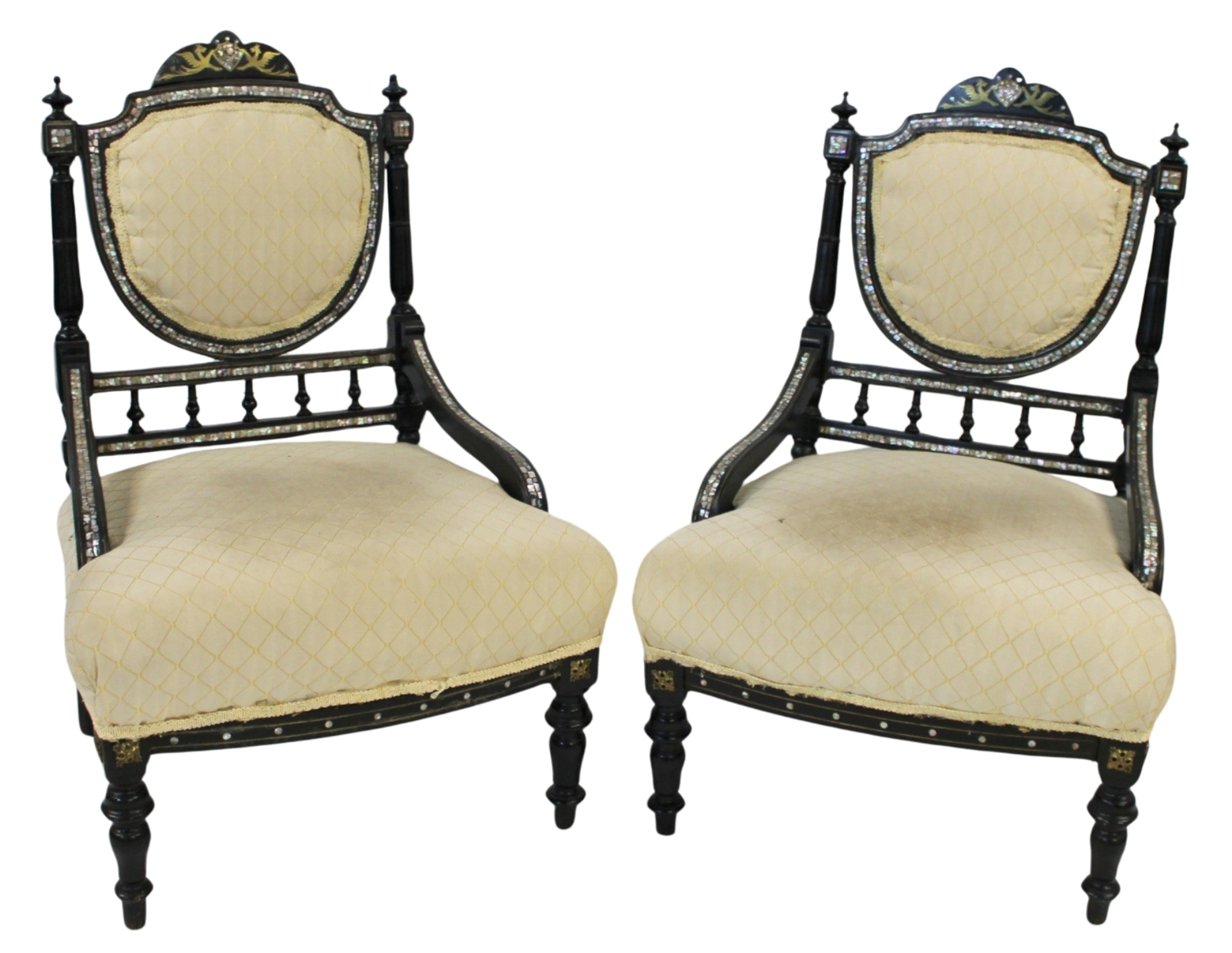 Antique Pair of Ebonized & Mother of Pearl Inlaid