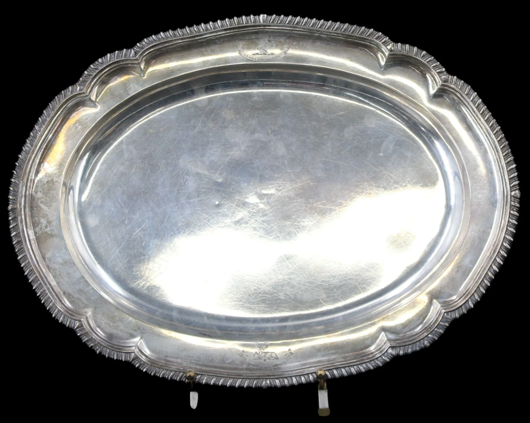 SILVER. 18th C English Silver Scalloped Edge Tray.
