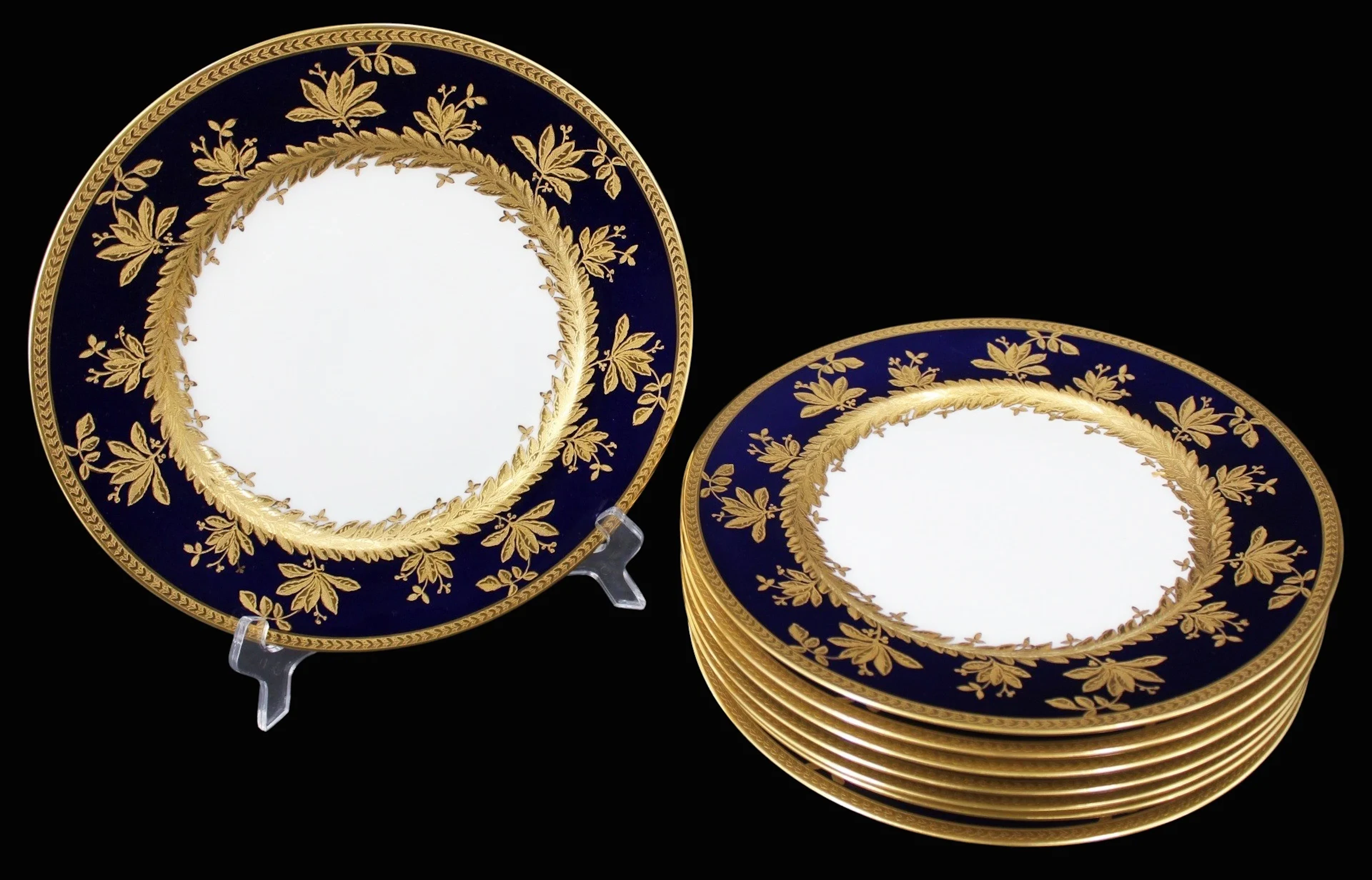 Set 8 Royal Bavaria Cobalt & Gold Service Plates.