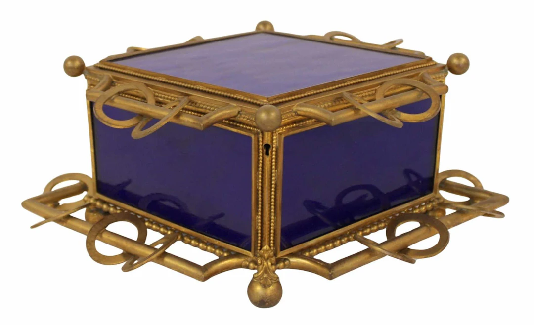 Antique Bronze Mounted Cobalt Glass Box.